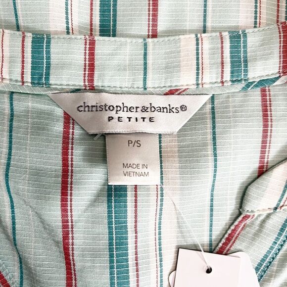 🟢Christopher & Banks Mint Green Multicolor Striped 3/4 Sleeve V Neck Blouse SP - Picture 6 of 6